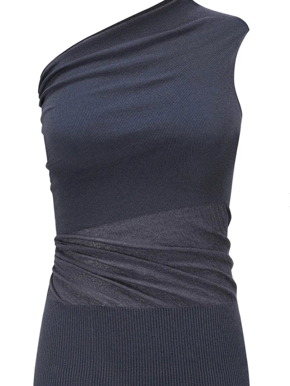 One-Shoulder Ribbed Knit Tank Top - BLUE